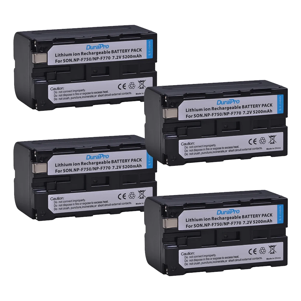 DuraPro 2/4PCS 5200mAh NP F750 NP F770 NP-F750 Battery Akku for Sony NP F970 F960 F550 F570 QM91D CCD-RV100 TRU47E