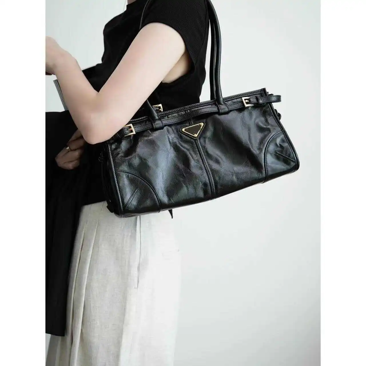

Retro Sle Long Handbag Oil Wax Leather Tote Bag Casual Single oulder Bag for Youth Soft PU Leather Color