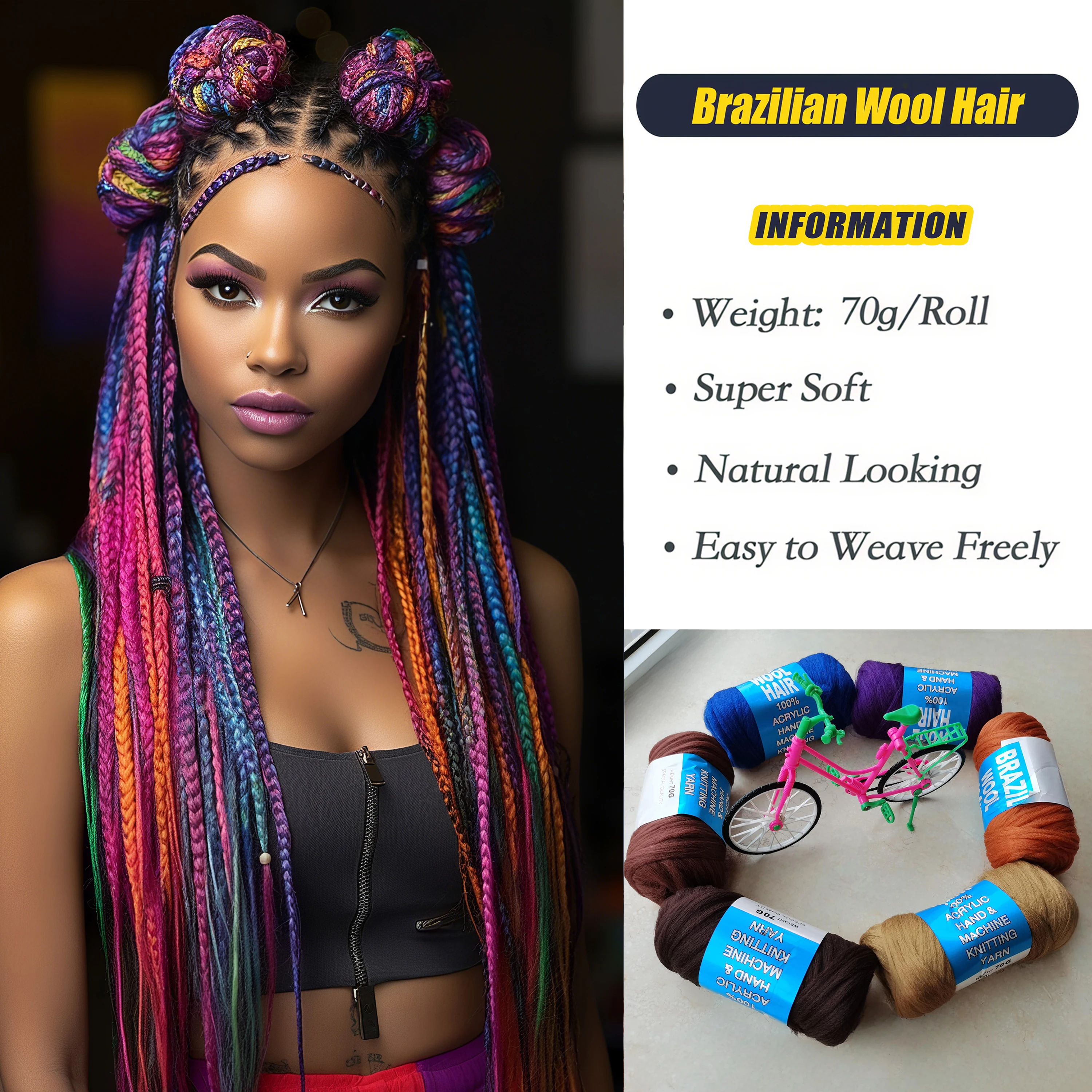 Бразильские шерстяные волосы для Jumbo Braids, акриловая пряжа, африканские вязанные крючком волосы, сенегальские крученые крючком волосы, мягкие искусственные волосы для наращивания