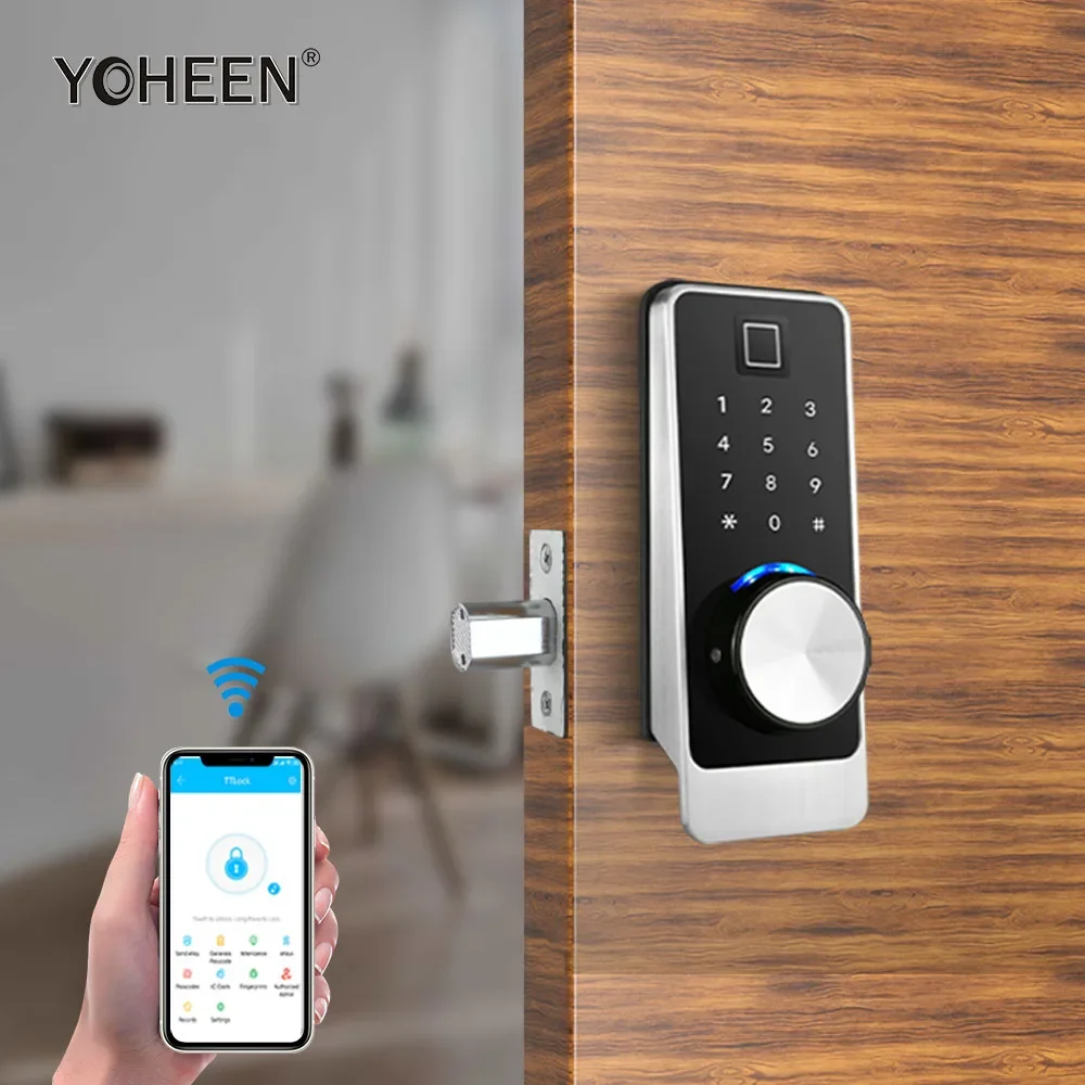 WiFi Smart Home Intelligent Biometric Door Lock, Electronic Deadbolt Keyless Digital Smart Fingerprint Door Lock with TTlock App