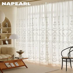 White Luxury Embroidery Screen Sheer Curtains for Living Room Bedroom Windows Curtains European Tulle Voile Door Drapes