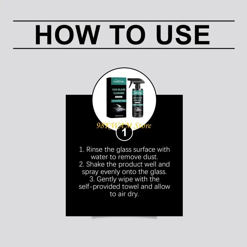 Car Glass Cleaner 120ml Bottle, Windshield Cleaning Formula for Daily Driving, Small Auto Window Cleaner for Regular Upkeep 68UF