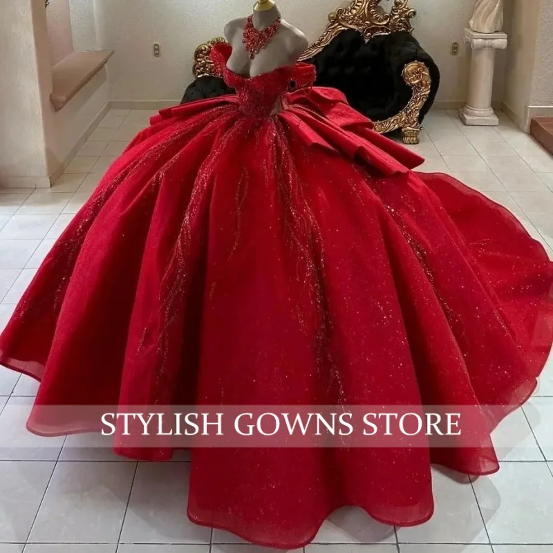 Delicate Quinceanera-jurken voor meisjes met kralen en lovertjes uit de schouder strik 15-anos vestido op maat