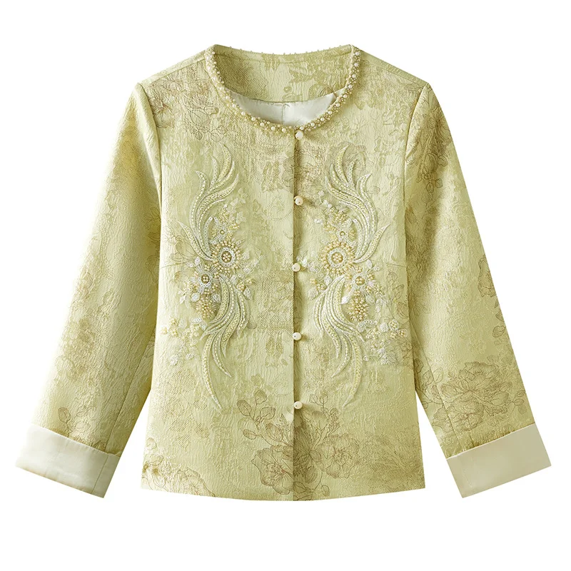 Women Sexy Satin Coat Long Sleeve Embroidery Chinese Jacket Carnival Ethnic Round Collar Blouse Vintage Button Tang Clothes