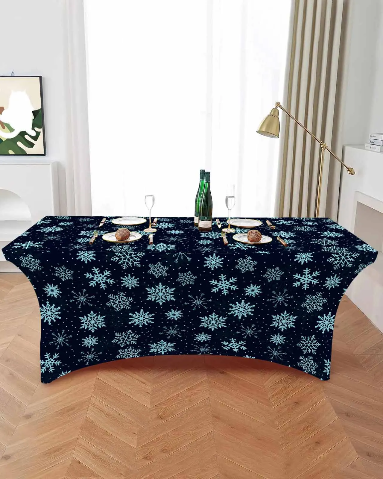 Snowflake Christmas Winter High Stretch Tablecloth Wedding Party Decor Elastic Print Table Cover Outdoor Table Cloth