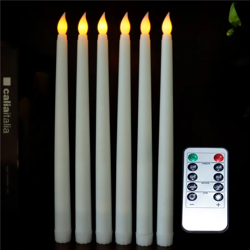 

6pcs Remote Control Long Pole Electronic Candle Light Flameless Yellow Flashing LED Plastic Candle Dinner Party Decoration