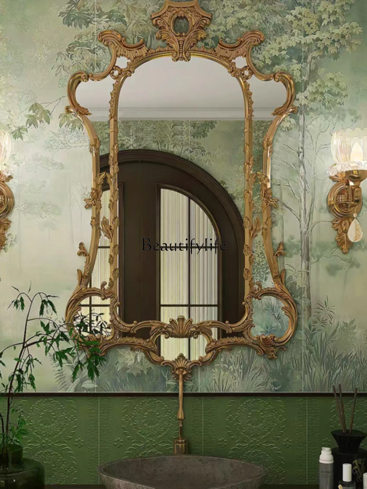 French Retro Fireplace Decorative Mirror Bathroom Wash Wall-Mounted Cosmetic Mirror