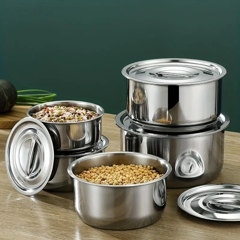 3/5 Piece Stainless Steel Cookware Set, Kitchen Seasoning Pots Cooking Pots, Polished Interior Design, Induction Suitable