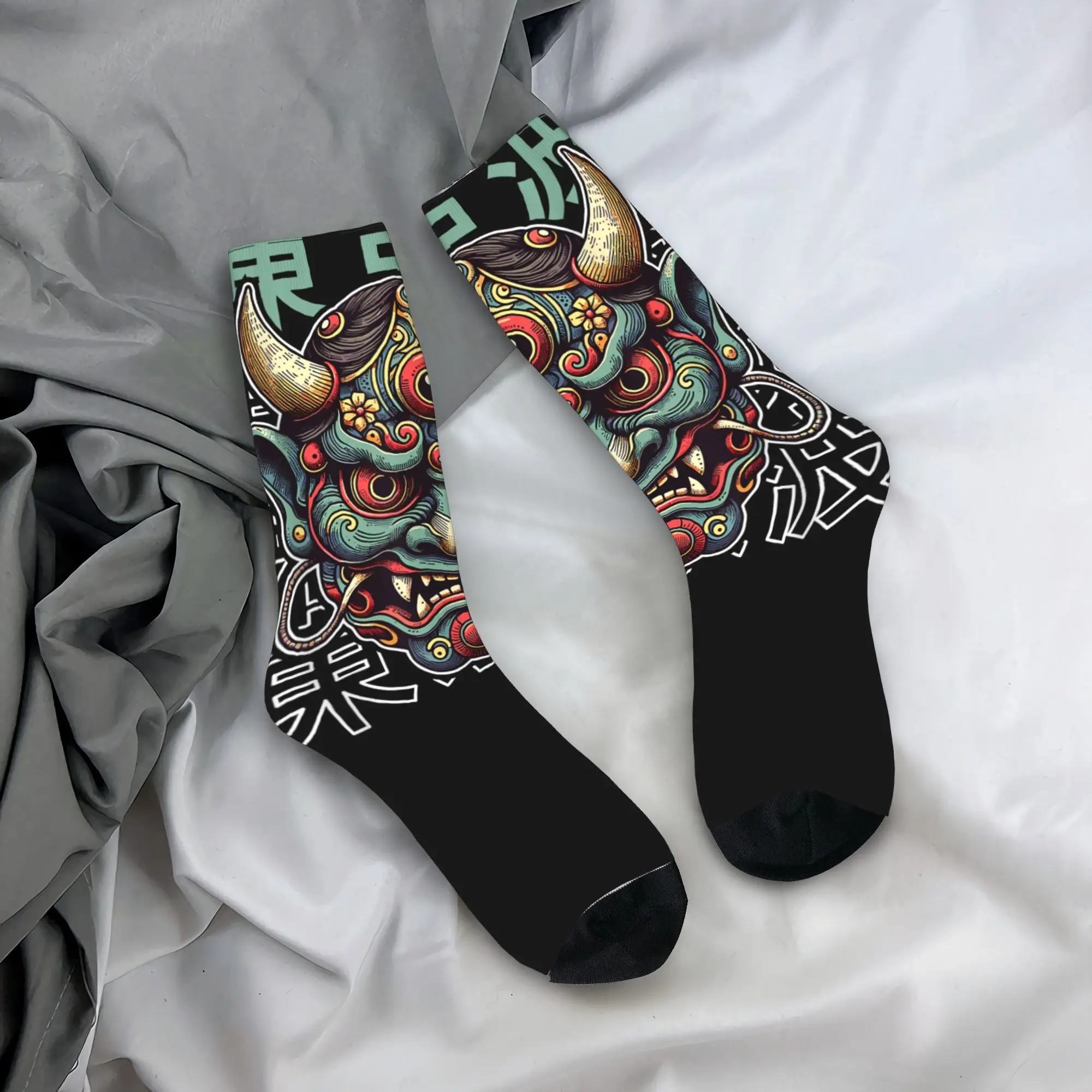 

Yokai Oni Face Mask Japanese Devil Japanese Demon Oni Mask Socks Autumn Stockings Casual Unisex Men Soft Socks Anti Skid Socks