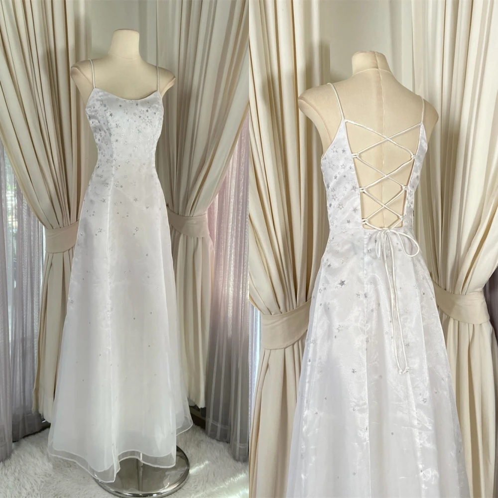 

Customized Elegant Graceful White Satin Evening Dress Temperament Strapless Spaghetti Straps Lace Up Back Homecoming Dress