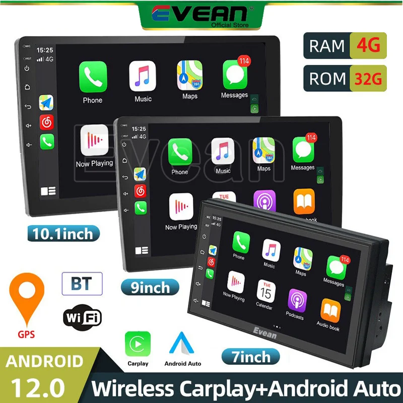 

Evean 4G 32G 7"/9"10" inch Android Car Radio With Wireless Carplay And Android Auto Double 2 din Car Multimedia Player