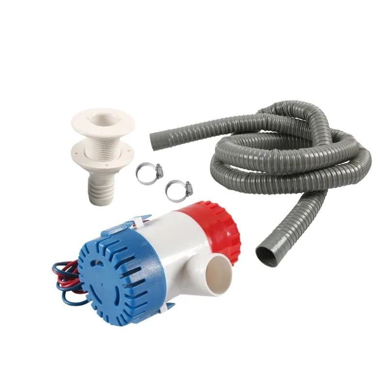 

5Pcs 1100GPH Bilge Plumbing Including Electric 12V Boat Bilge Water PVC Hose & 2 Clamps Thru Hull Fitting