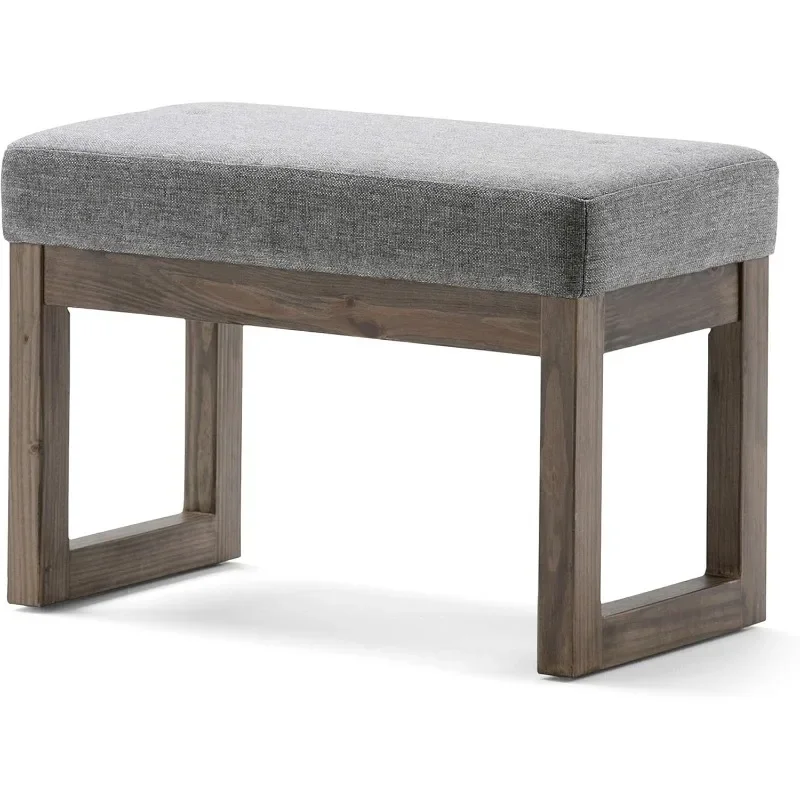 Milltown 27 inch Wide Contemporary Rectangle Footstool Ottoman Bench in Grey Linen Look Fabric, for the Living Room and Bedroom