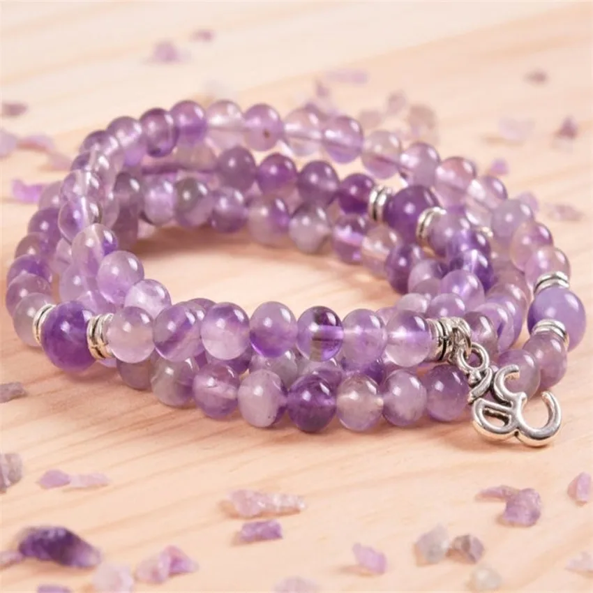 6mm Amethyst Bracelet 108 Beads Buddha Pendant Fragrant Men's Karma Cuff Artisan Handmade Women Peace Teens Yoga Mala Prayer