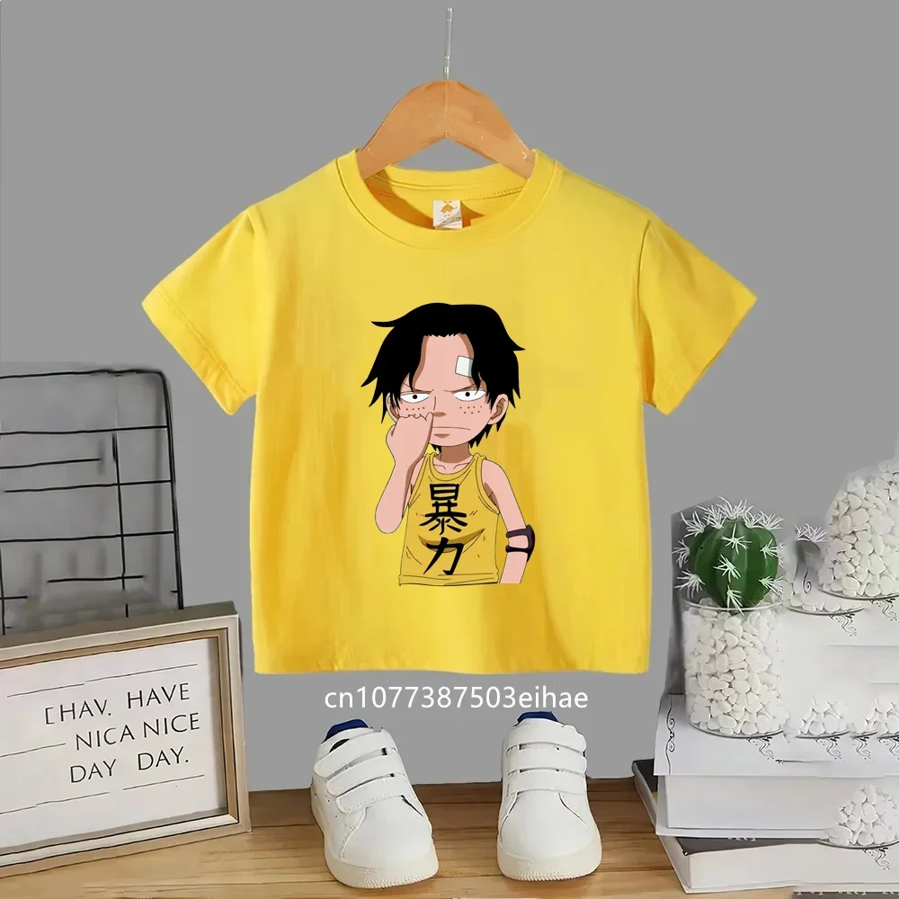 Kids Boys One Piece Luffy T-Shirt Fashion Anime Short Sleeve Summer Top Children's Clothing Boy's Tee