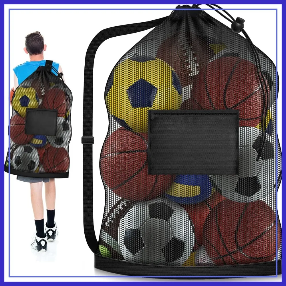 

40" x 30" Mesh Drawstring Ball Bag, Heavy Duty Nylon for Soccer, Basketball, Volleyball, Gym & Beach Gear Storage