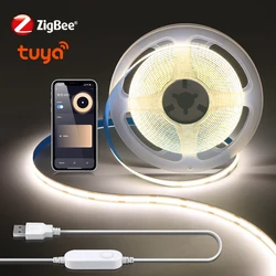 Tuya Zigbee 3.0 COB LED Strip 1m 2m 3m 5m Elastyczne światło z możliwością ściemniania 3000K-6500K dla Philips SmartThings Bridge Alexa Google