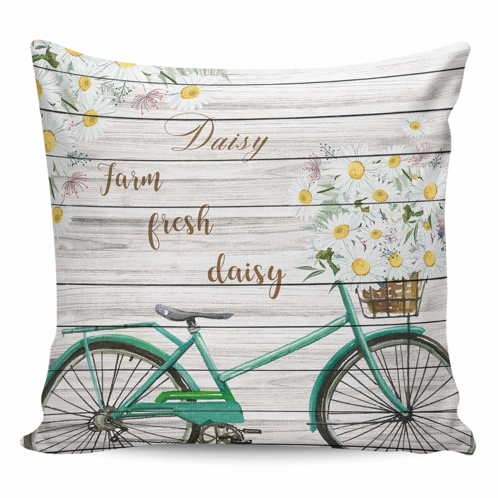 2/4PCS Waterproof Pillow Cover Farm Fresh Bicycle Daisy Plank Flower Square Throw Pillowcase Home Decoration Sofa Cushion Cover