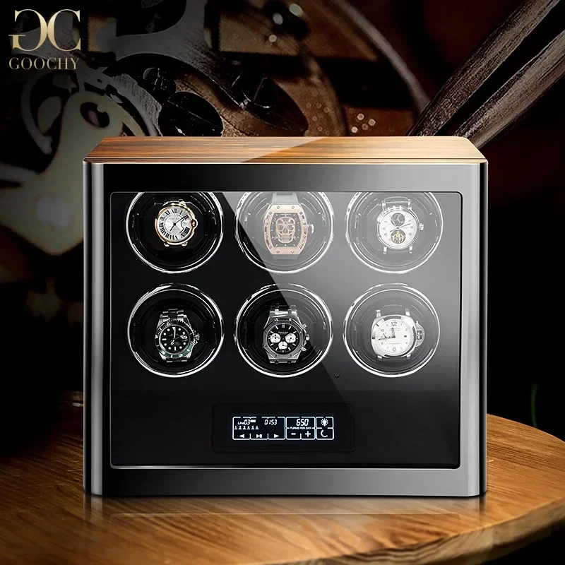 Luxury wooden watch automatic watch shaker with Mabucci Motor LCD touch screen and Remote control mechanical watch safe