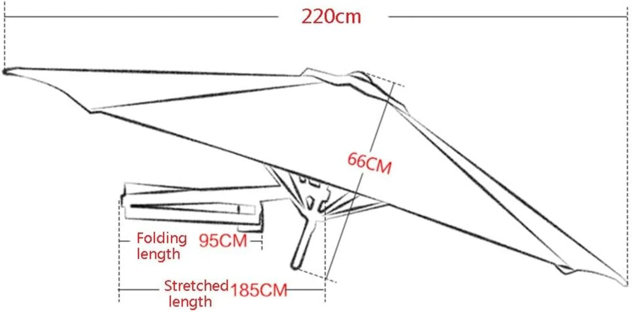 Wall Mount Patio Parasol Outdoor Garden Balcony Tilting Sunshade, Aluminium, Ø 7ft / 220cm.