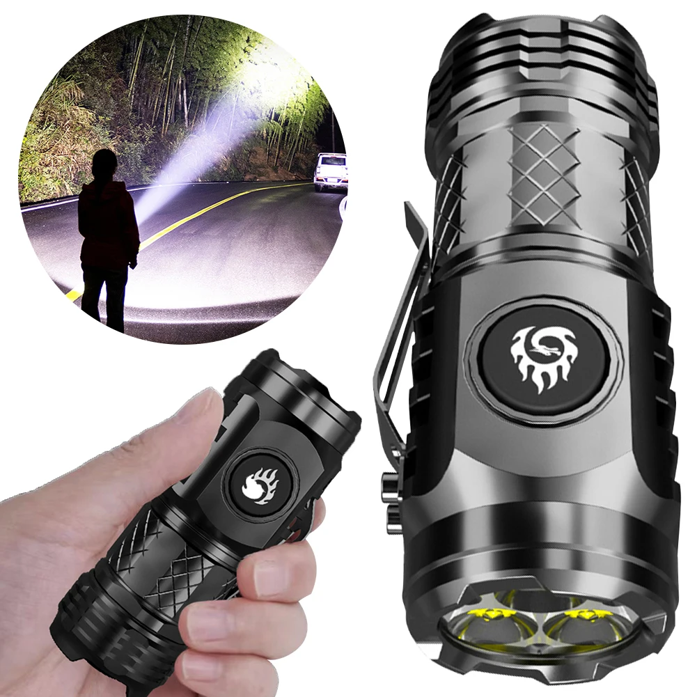 Jasne LED latarka 20W zewnętrzne Mini latarki USB wysokiej jakości przenośne Super jasna latarka do wędrówek na kemping