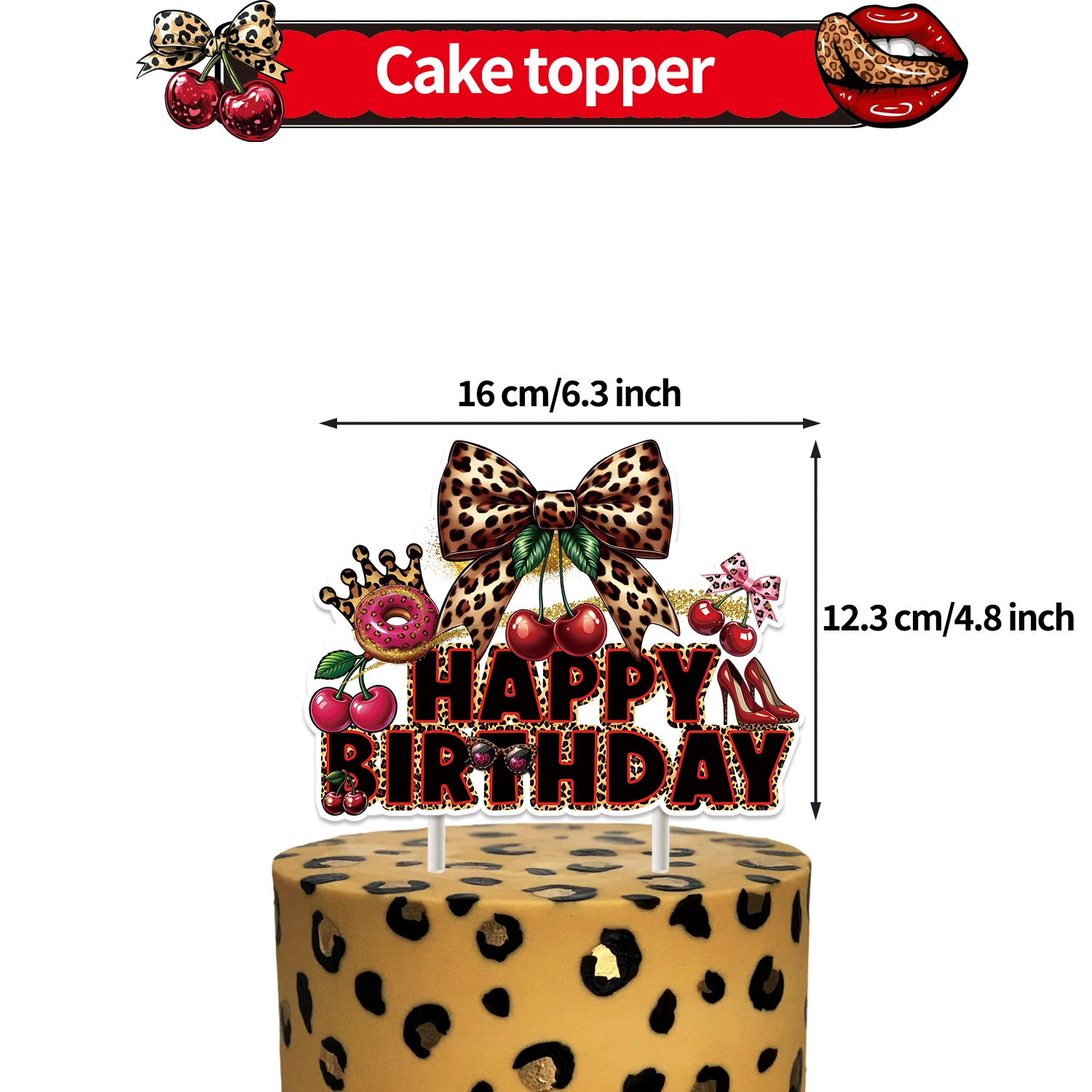 Leopard Print Cherry Party Banner Balloons Girl Birthday Decorations Golden Shiny Gorgeous PhotO Background Women Party Supplies view 6