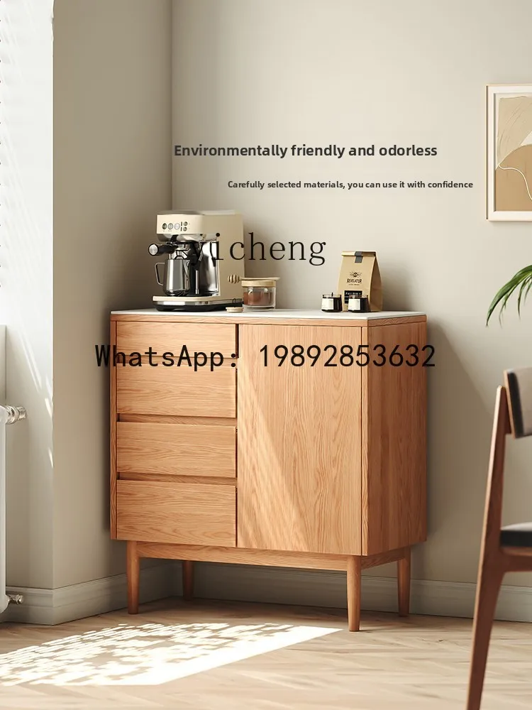 X5  Solid Wood Sideboard Cabinet Wall-Mounted Integrated Power Rail Storage Kitchen Tea Cabinet Storage Organizer