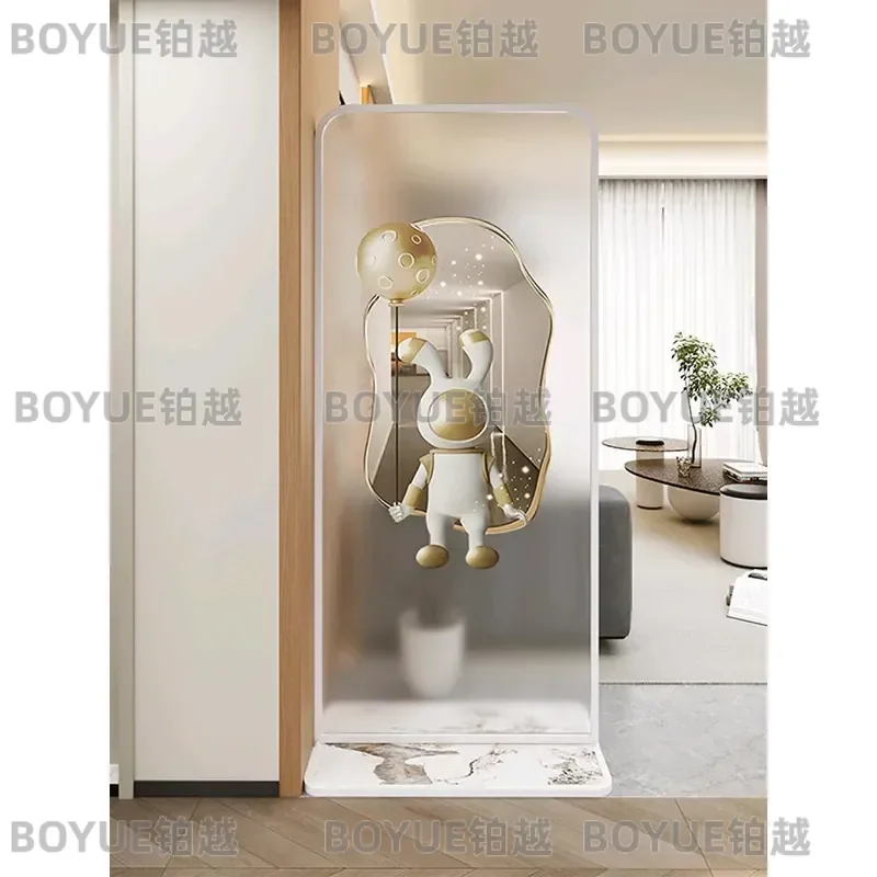 Modern Frosted Glass Room Divider with Elk Pattern Luxury Movable Partition Screen for Living Room Entrance Home Decor