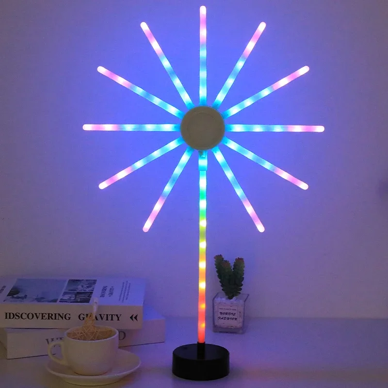 Luminária de Mesa Smart LED Fireworks, APP e Controle Remoto, RGB Night Light, Presentes de Festa de Halloween, Decoração de Natal, 64 LED