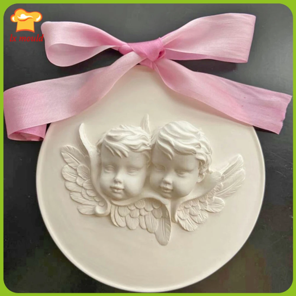 Twin Sister Angel Relief Mold Kitchen Baked Cake Ornament Mould 2 Baby Plaster Resin Clay Home Decoration Disc Silicone Molds