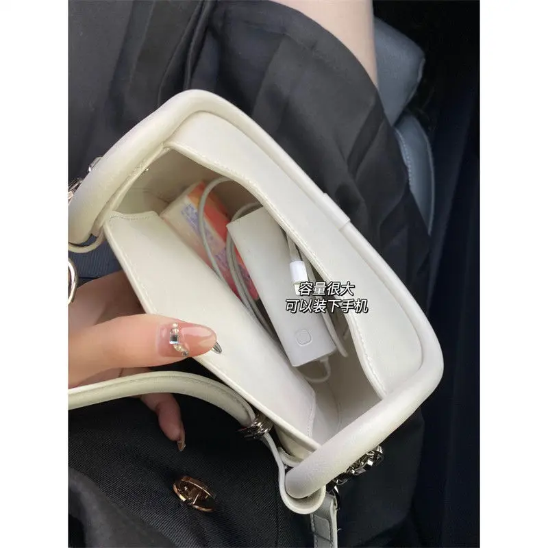 JIAERDI White Half Moon Bags Women 2023 New Handle Leather Chic Solid Messenger Bag Ladies Harajuku Aesthetic Crossbody Bag Y2k