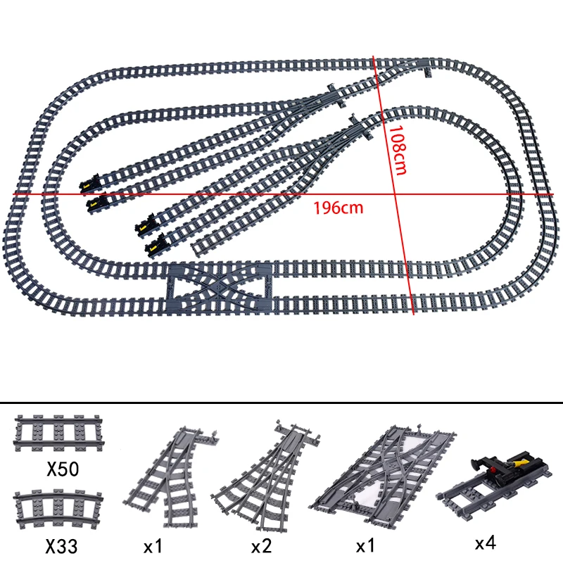 City Trains Flexible Tracks Forked Straight Curved Soft Rails Track Switch Building Block Bricks Kids DIY Technical Creative Toy