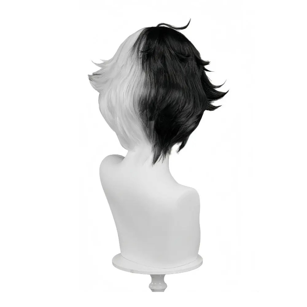 Rivals luna neve cosplay peruca feminina 35cm preto branco cabelo curto resistente ao calor perucas sintéticas acessórios de fantasia de halloween