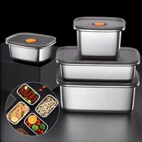 600ML/1000ML 304 Stainless Steel Bento Lunch Box With Lid Food Containers Fresh-keeping Box Home Leak-Proof Storage Box