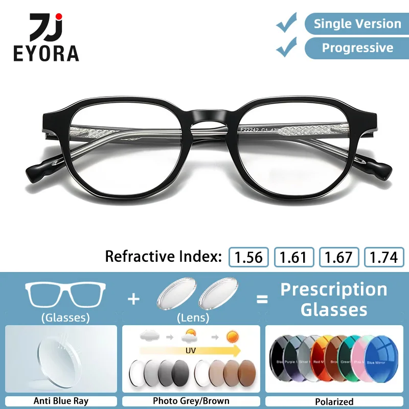 EYORA Vintage Full Rim Acetate Oval Reading Glasses Myopia Eyewear Hyperopia Anti Blue Ray Progressive Photochromic Eyewear Lens