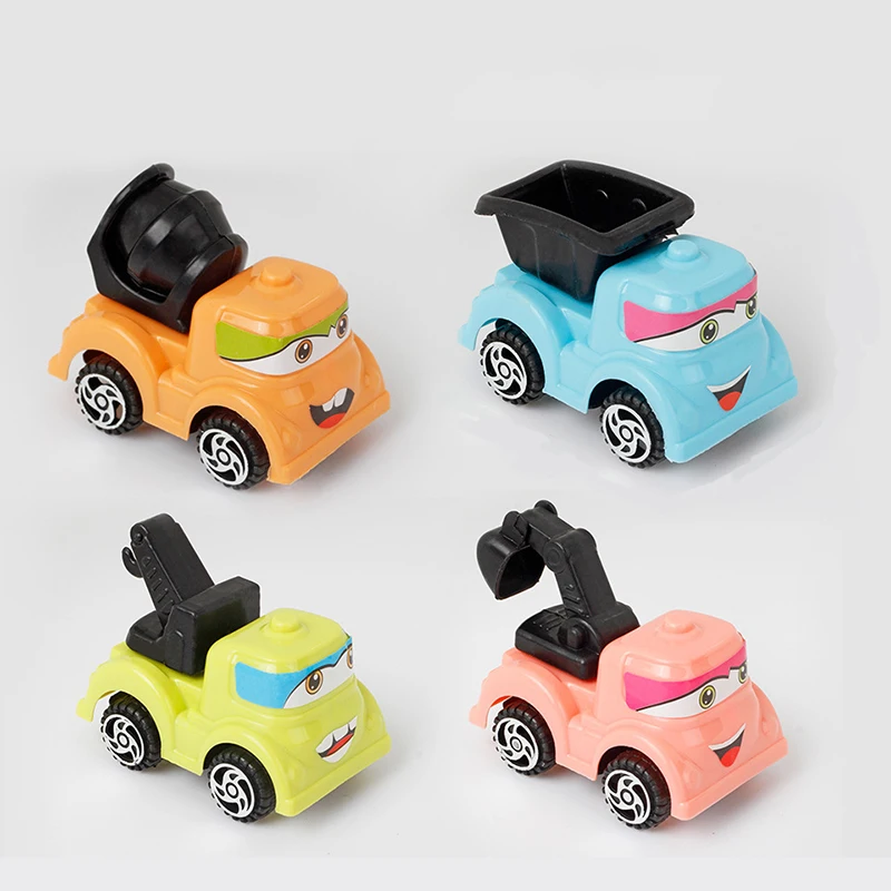 5Pcs Children's Puzzle Toys Cartoon Expression Mini Pull Back Engineering Car Funny Cute Small Car Kids Holiday Birthday Gift