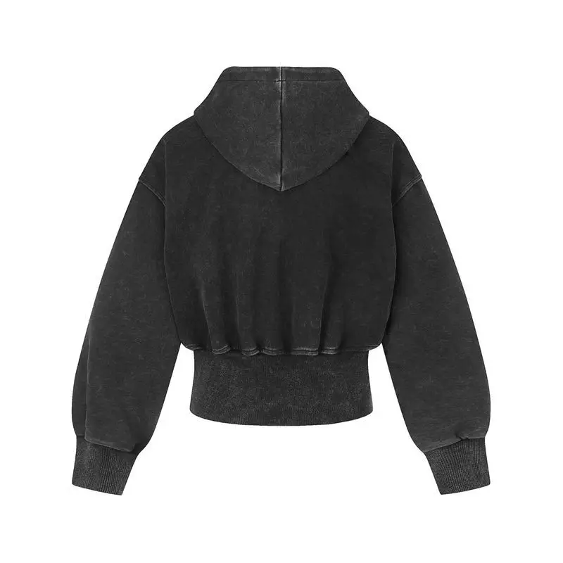 American Y2K retro washed distressed rivet zipper jacket for women autumn short hooded sweatshirt for men