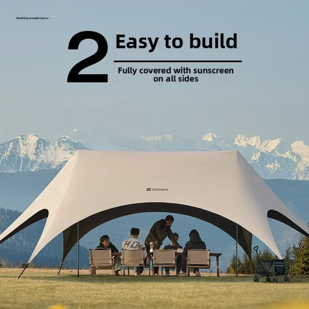 Outdoor Camping Blackout Hexagonal Canopy Tent Instant Pop-Up Sunshade with Table and Chairs Easy to Set Up for Lazy Campers