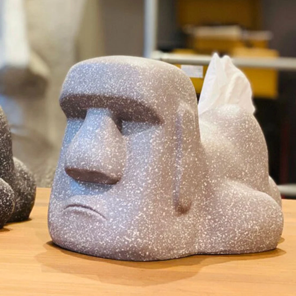 

Retro Moai Tissue Box Decor Cute Holder Paper Holders Decorative Creative Boxes Kitchen Resin Work