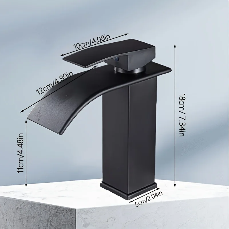 صنبور مغسلة ساخن وبارد، تصميم موفر للمياه مناسب لمعظم الحنفيات الغرق أنبوب شلال أسود للحمام المنزلي