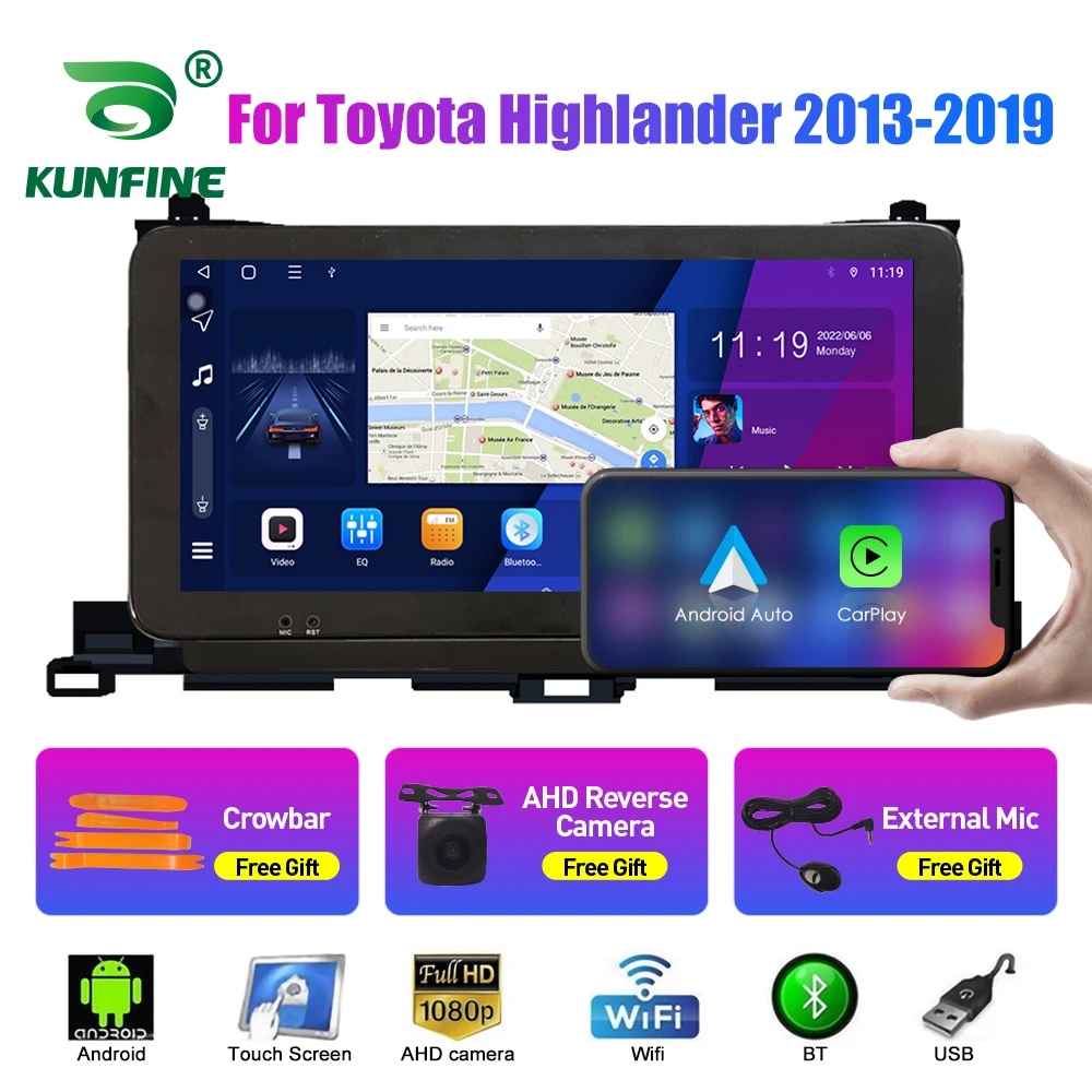 10.33Inch Car Radio For Toyota Highlander 2013-2019 2Din Android Octa Core Car Stereo Navigation Player QLED Screen Carplay