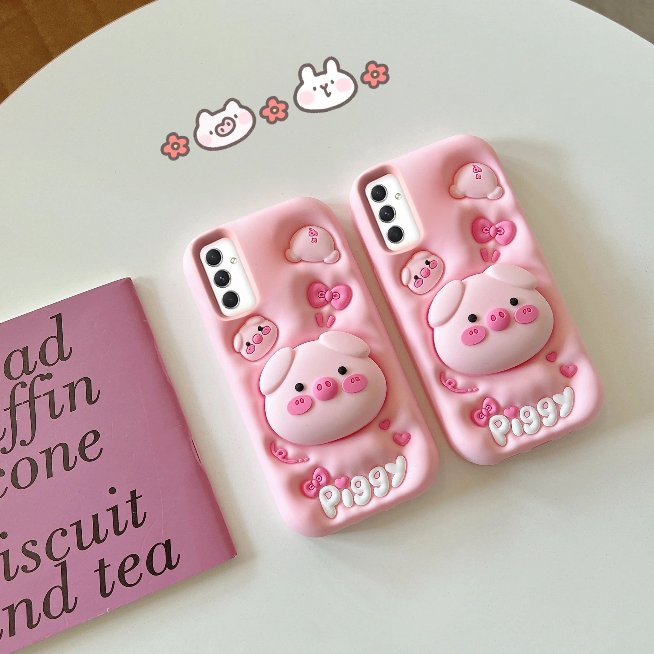 Cute stand big head pig phone case for Samsung Galaxy A55 A54 A53 A51 A50 A30S A35 A32-4G A25 A24 A15 A13 A12 s24ultra S23 S21FE