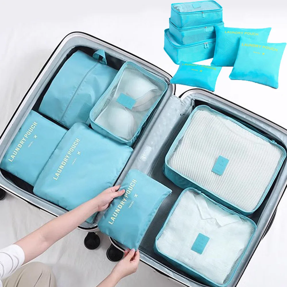 6 unids/set bolsas de almacenamiento y bolsas de lavandería: bolsas de almacenamiento de viaje para almacenar equipaje, maletas portátiles y compresión de ropa