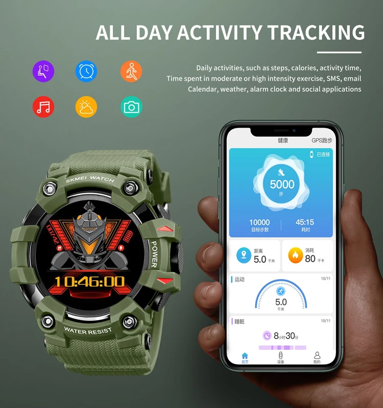 SKMEI Fashion Bluetooth Call Smart Watch Men Sport Fitness Tracker Smartwatch Heart Rate IP68 Waterproof Calorie For Android iOS