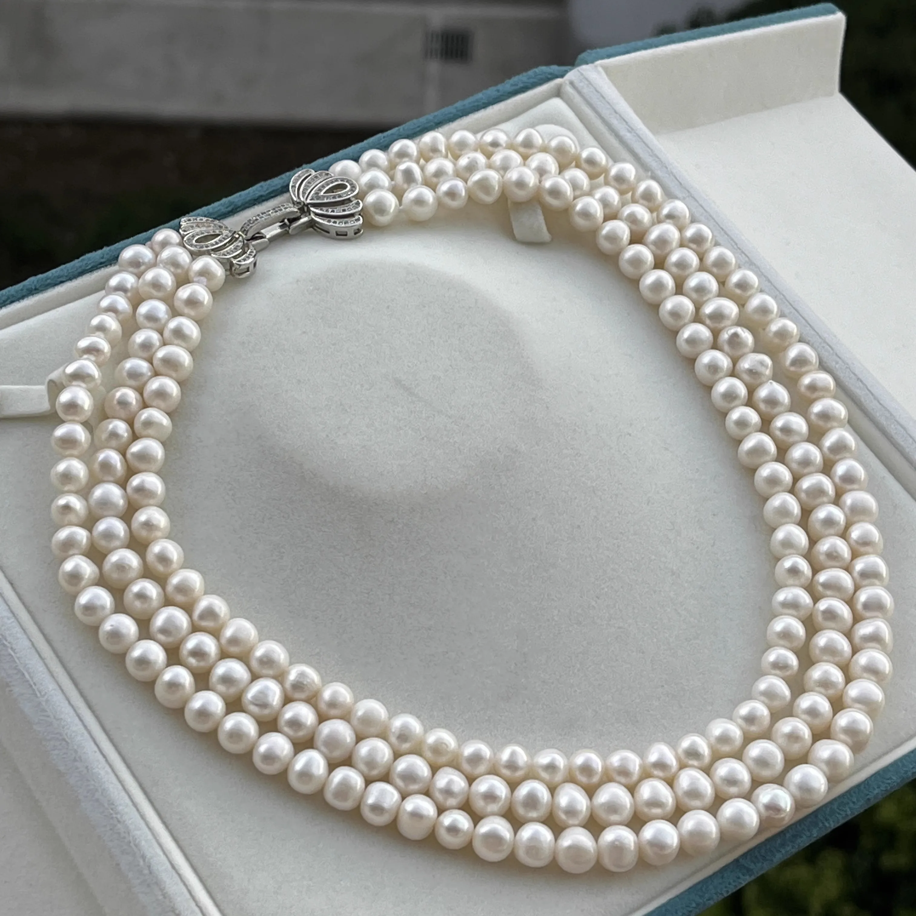 3 Rows - 4 Rows 5 Rows Classic Pearl Necklace AAAA 8-9mm Natural South Sea Round Pearl Necklace 18-19-20 Inch/925s