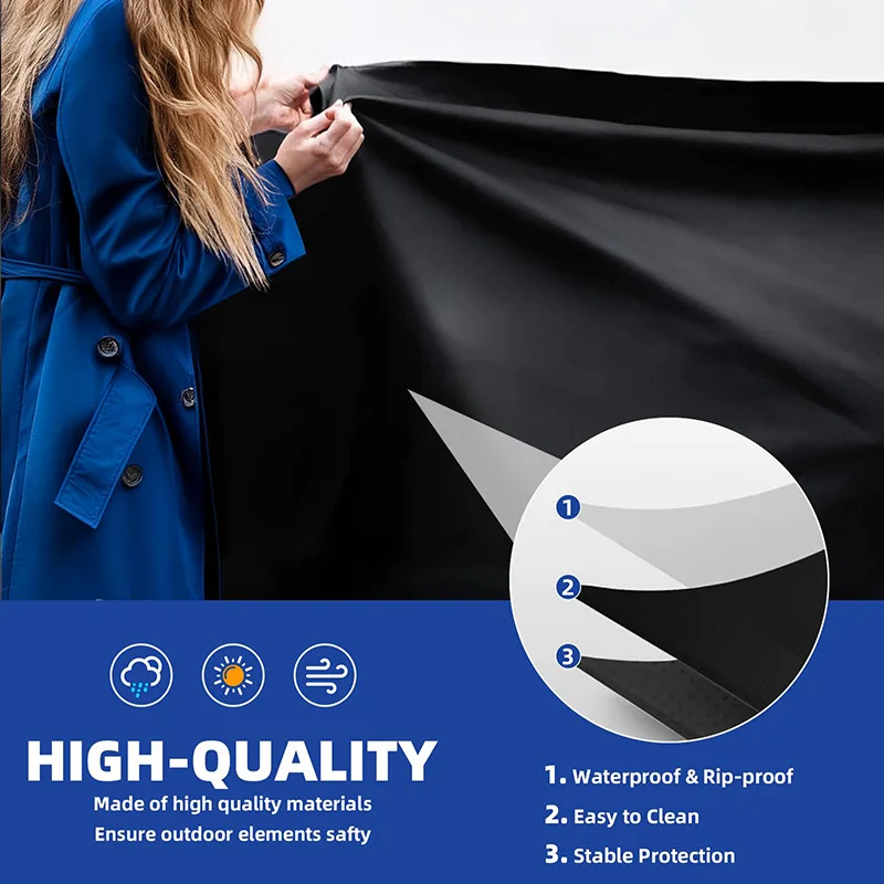 Oxford Fabric BBQ Grill Cover With Side Storage Pockets Waterproof Outdoor Sun Resistant Grill Protective Cover