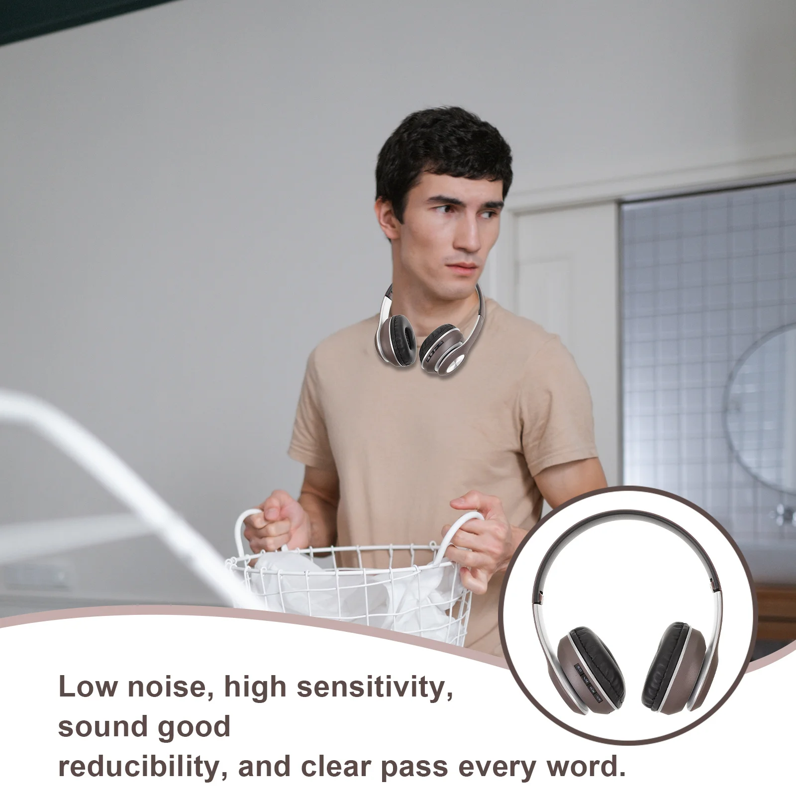 

Foldable Brown Wireless Headset Portable Sports Stereo Headphones Noise Cancelling Lightweight Earphone