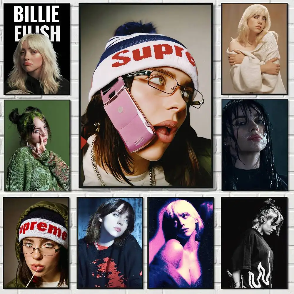 Singer Billie Eilish Vintage Anime Poster Wall Art For Study Living Room Decor Unique Home Decoration Pictur
