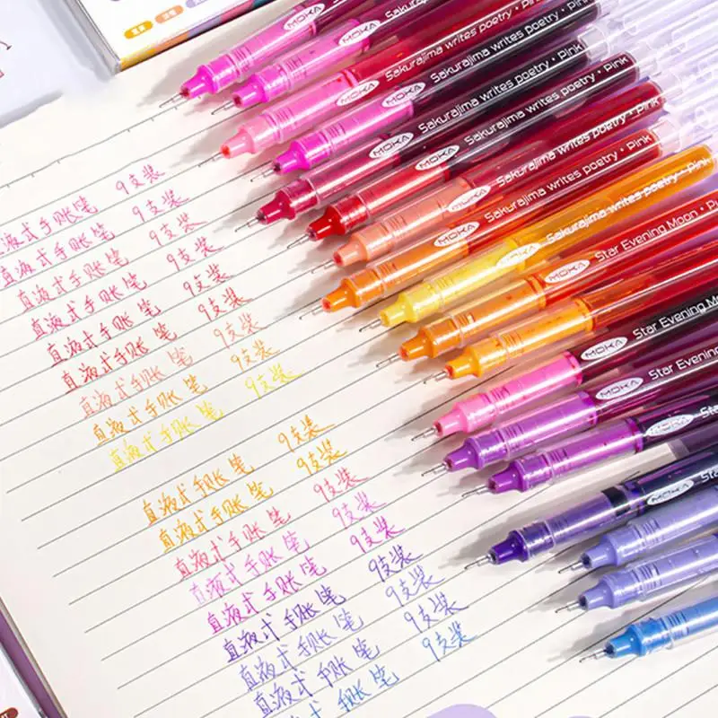 

9Pcs Creative Gradient Color Gel Pens Set with 0.5mm Large Capacity Quick-Drying Colorful Ink Pens Fashion Office Supplies