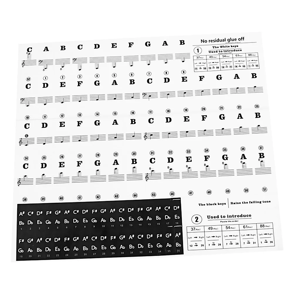 

37/49/54/61/88 Keys Piano Keyboard Stickers For Kids Beginner Learning Transparent Removable Stickers Durable Coated Layer Easy